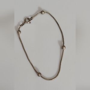 Vintage 925 sterling silver ball station bracelet beads snake chain estate